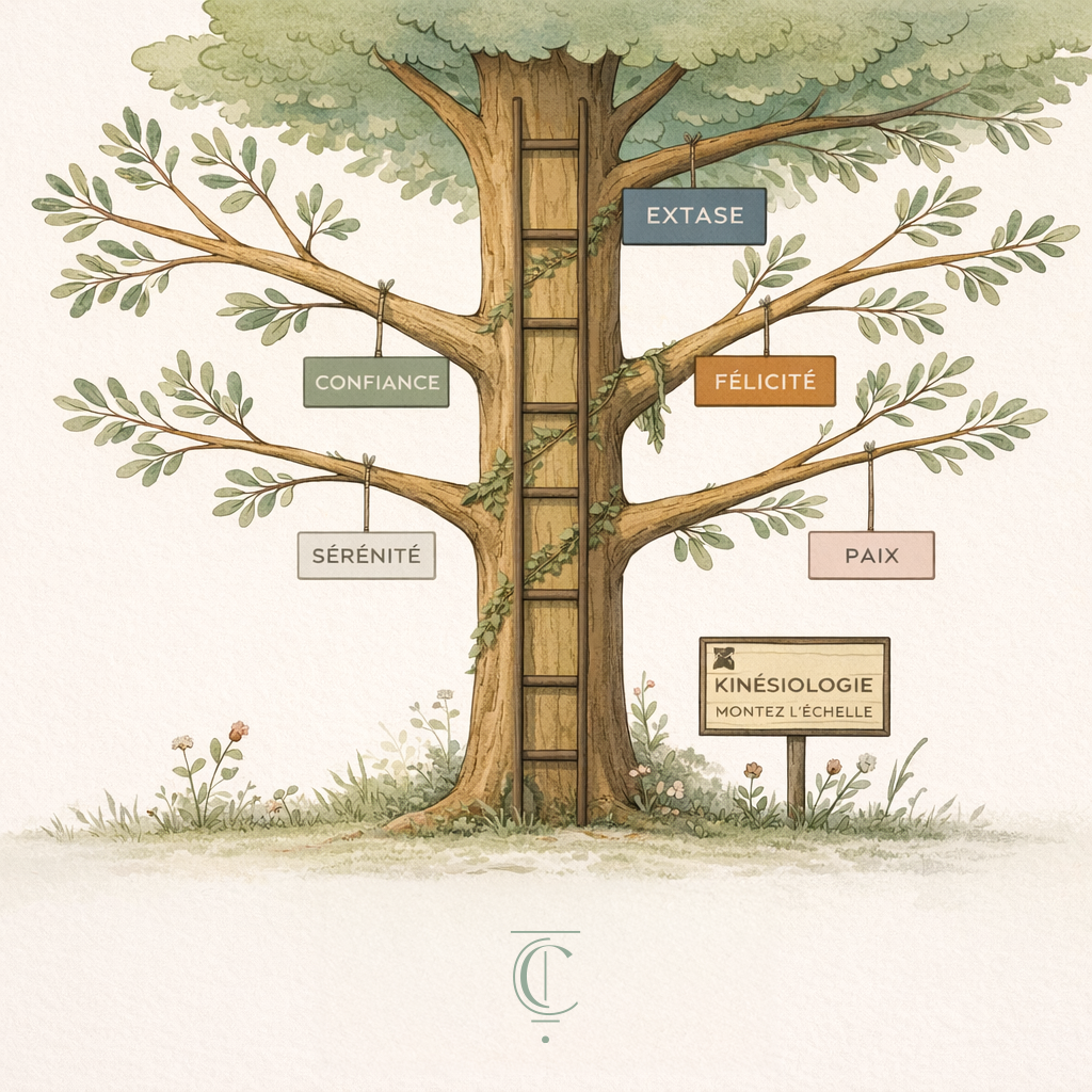 Dessin arbre de vie avec échelle de la kinésiologie illustrant sérénité, confiance et équilibre – Christelle Tourrès kinésiologue à Castelsarrasin